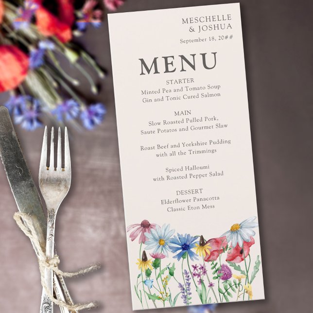 Menu (Floral wedding table decor for wedding reception, bridesmaids luncheon, rehearsal dinner ..)
