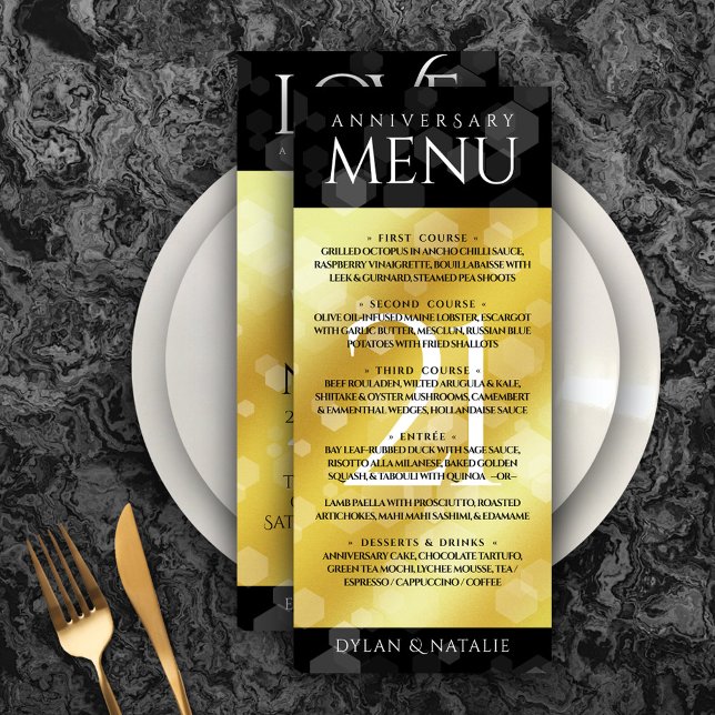 Menu 21ème anniversaire de Mariage en laiton (Elegant 21st Brass Wedding Anniversary Menu Rack Card Cover Photo.)