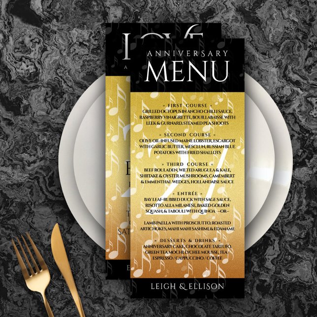Menu 27e anniversaire du Mariage de musique (Elegant 27th Music Wedding Anniversary Menu Rack Card Cover Photo.)