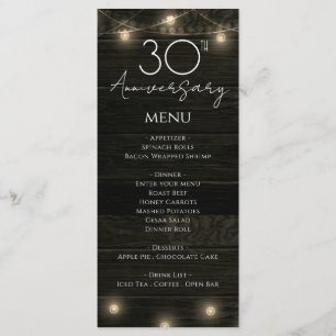 Menu 30e anniversaire de mariage Bois rustique et lumiè