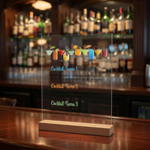 Menu à barres acryliques sur mesure avec cocktails
