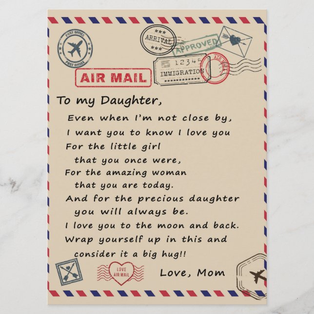 Menu À Mon Cadeau Fille, Lettre D'Amour Fille Et Maman (Devant)