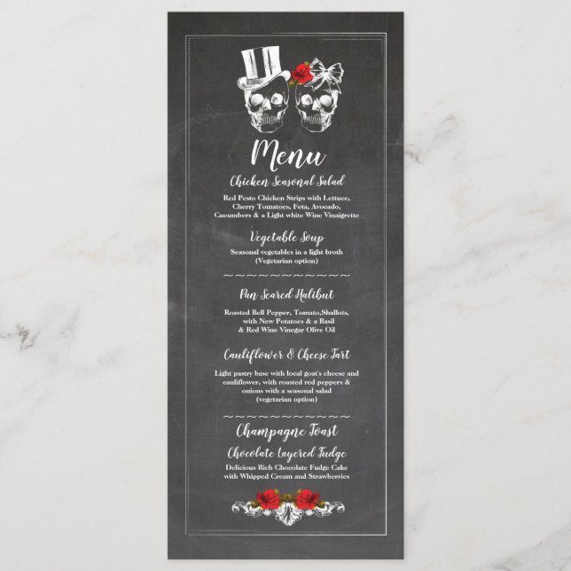 Menu Accueil Mariage Crânes Rustiques Rose Menus (Devant)