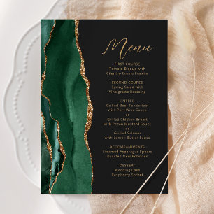 Menu Agate Emerald Green Gold Script Mariage foncé
