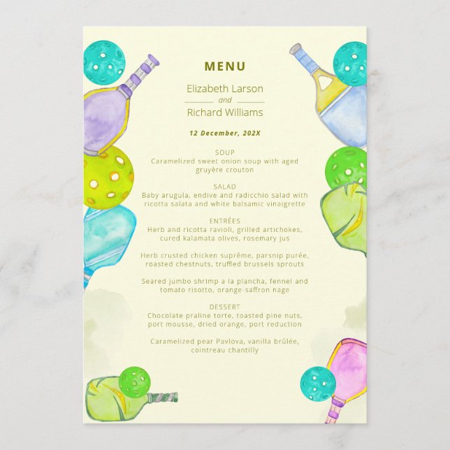 Menu Amoureux de sport Aquarelle Mariage sur le thème d (Devant)