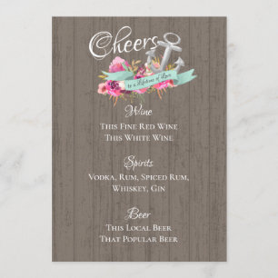 Menü "Anchor Nautical Floral Bar Menu" Einladung
