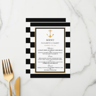 Menu Ancre d'or nautique vintage, Mariage noir et or