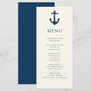 Menu Ancre nautique Moderne Simple Marine Mariage bleu