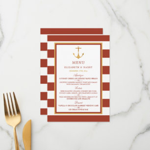 Menu Ancre or nautique, brique rouge et Mariage or