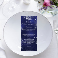 Menu Anniversaire bleu marine brillant argent