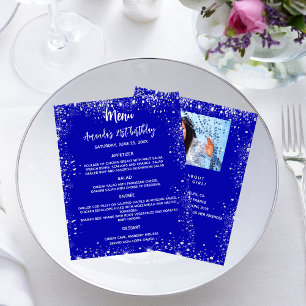 Menu Anniversaire bleu royal parties scintillant f