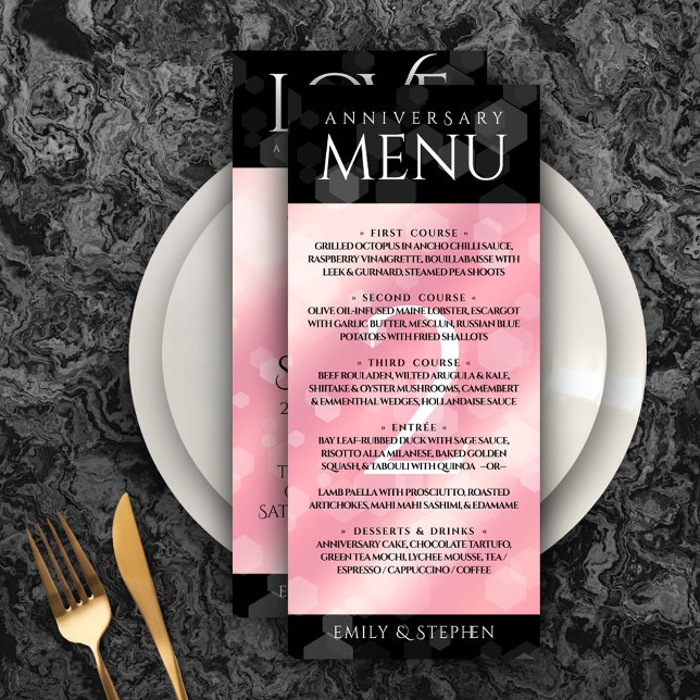 Menu Anniversaire Mariage élégant du 2e Rose Quartz (Elegant 2nd Rose Quartz Wedding Anniversary Menu Rack Card Cover Photo.)