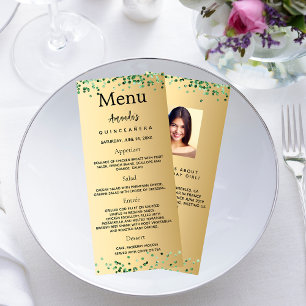 Menu Anniversaire or vert photo amusant faits