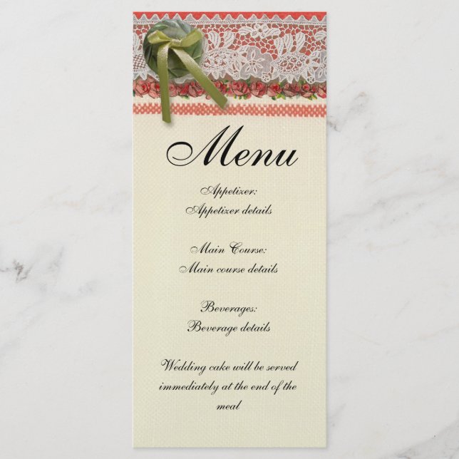 Menu Antique Rose dentelle Rustique Rouge Victorien Bur (Devant)