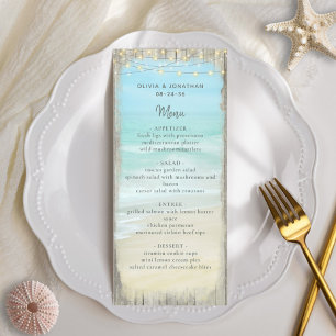 Menu Aqua Blue Beach Rustic Wood String Mariage