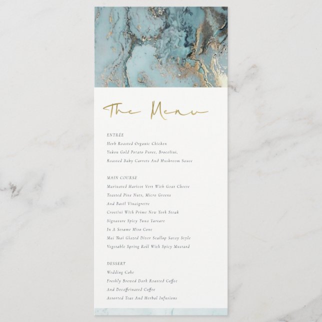 MENU AQUA MODERNE DUSKY BLUE GOLD AGATE MARIAGE (Devant)