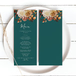 Menü "aquamarine Hochzeit im Herbst" Menükarte<br><div class="desc">Menü "aquamarine Hochzeit im Herbst". Mit dieser koordinierenden Menükarte können Sie Ihre Empfang-Tische stärken, die den Herbst in jede Umgebung einlädt. Dieses Menü zeigt die handbemalten Aquarellelemente der Kollektion - Terrakotta- und gebrannte orangefarbene Blätter, weiche beige Dahlien und kupferfarbene Rose - in einem aquamarinen Rahmen und bietet eine durchdachte und...</div>