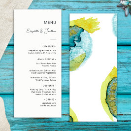 Menu Aquarelle Abstraite bleu Jaune Art Mariage unique