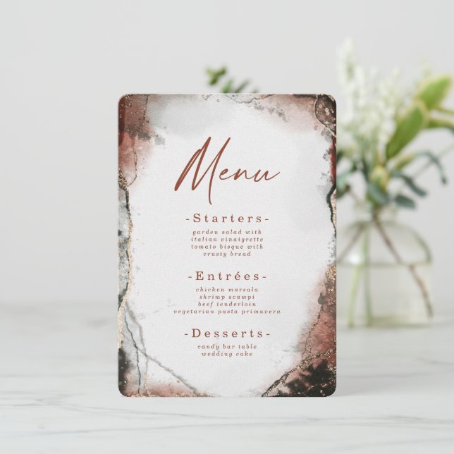 Menu Aquarelle Abstraite moderne Burnt Orange Mariage (Debout devant)