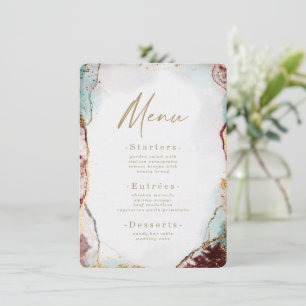 Menu Aquarelle Abstraite moderne Mariage rouge et or