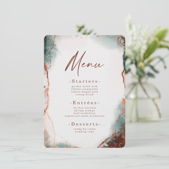 Menu Aquarelle Abstraite moderne Terra Cotta Mariage (Debout devant)