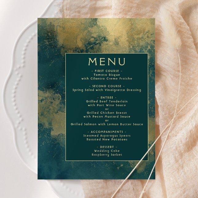 Menu Aquarelle Abstraite Turquoise Mariage or (Créateur téléchargé)