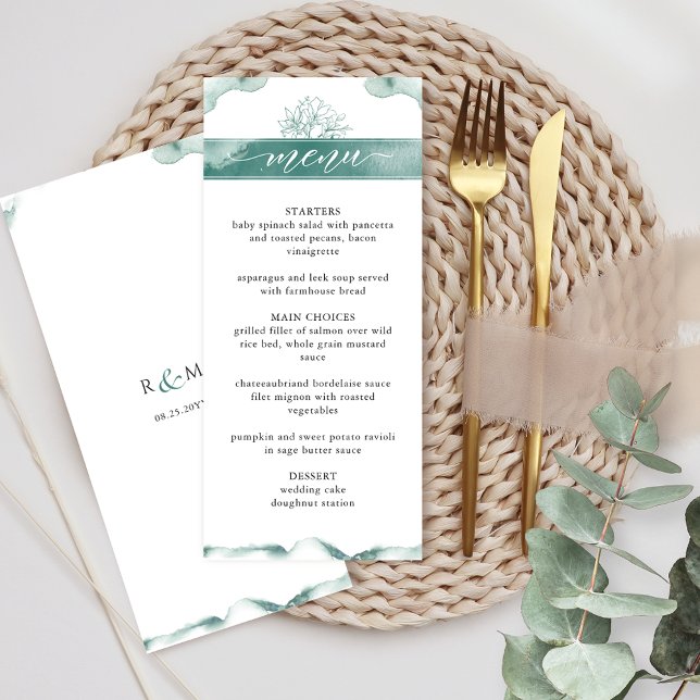 Menu Aquarelle argentée, Mariage floral élégant (Créateur téléchargé)