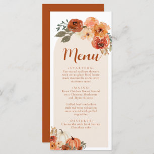 Menu Aquarelle Automne Floral Rustique Dîner Citrouille