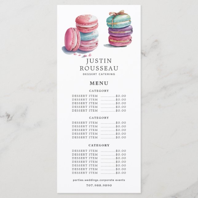 Menu Aquarelle Baker boulangerie pâtisserie Chef (Devant)