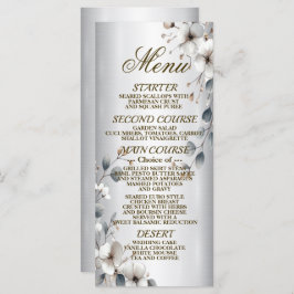 Menu Aquarelle Blanc Fleur Or Frère Argent Dîner