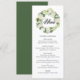 Menu Aquarelle Blanc Hydrangea Fleurs Mariage de couron