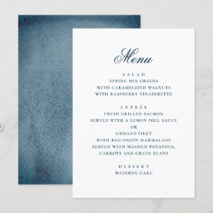 Menu Aquarelle bleu marine simple mariage nautique