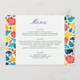 Menu Aquarelle bleu naturel Jaune Mariage de tournesols