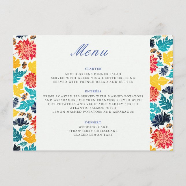 Menu Aquarelle bleu naturel Jaune Mariage de tournesols (Devant)