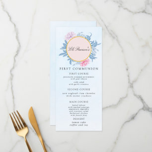 Menu Aquarelle bleu poussiéreuse Première communion Suc