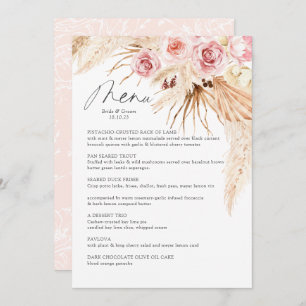 Menu Aquarelle Boho Floral Pampas Gras Mariage