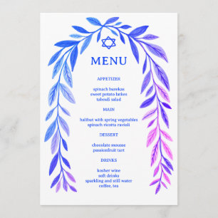 Menu Aquarelle botanique événement juif Bar Bat Mitzvah