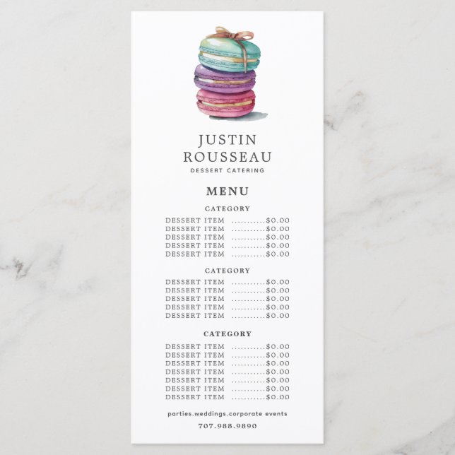 Menu Aquarelle boulangerie pâtisserie Chef biscuits (Devant)