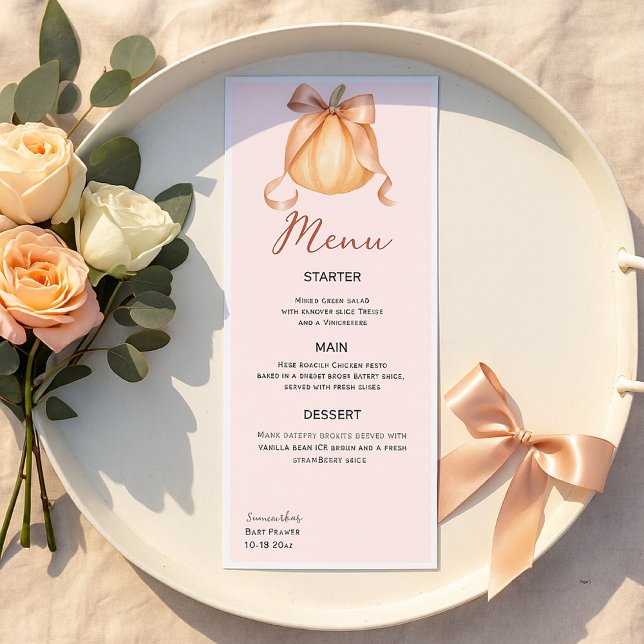 Menu Aquarelle Citrouille Cute Bow rose (Créateur téléchargé)