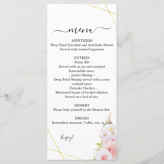 Menu Aquarelle Dahlia & Mariage Rose (Devant)
