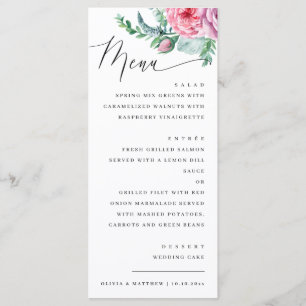 Menu Aquarelle élégant écriture florale boho mariage