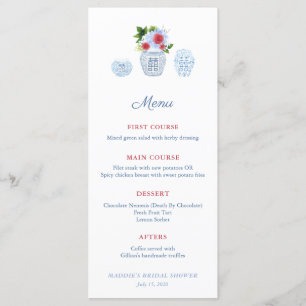 Menu Aquarelle Elegant Rouge Blanc Bleu Wedding shower