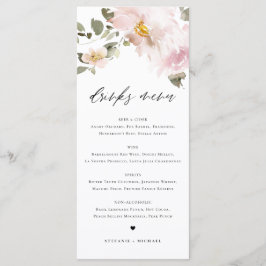 Menu Aquarelle féminine Fleurs blanches Boissons Mariag