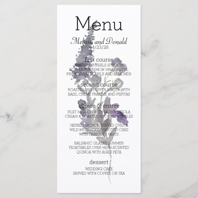 Menu Aquarelle Fleur sauvage Lavender Floral (Devant)