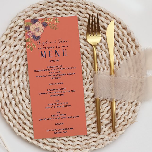 Menu Aquarelle Floral Mariage rose (Créateur téléchargé)
