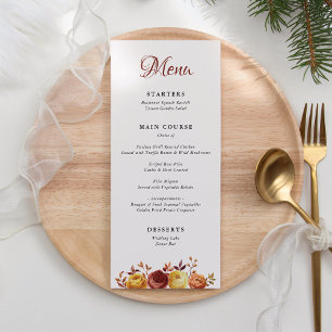 Menu Aquarelle Floral Rustique Automne Chaud Mariage d'