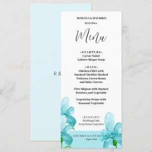 Menu Aquarelle florale bleu Iris artistique peinte à la