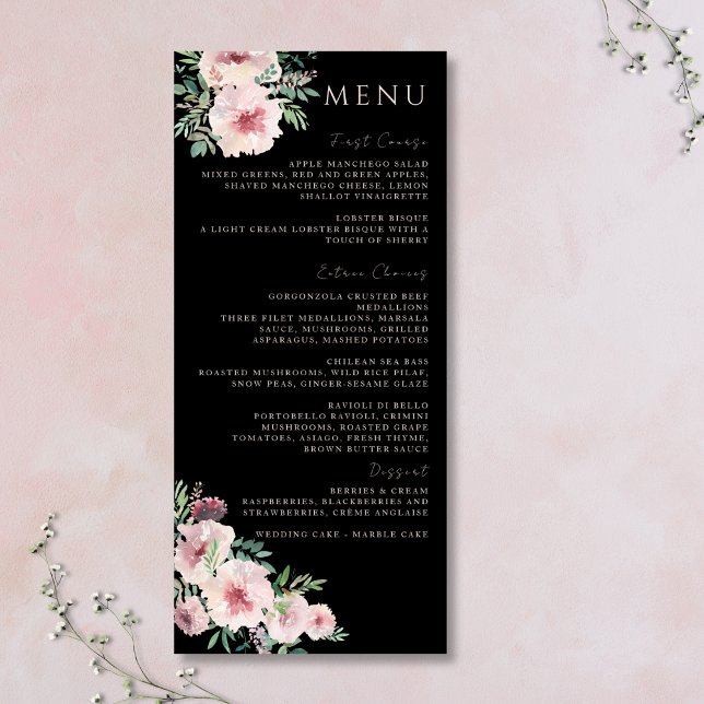Menu Aquarelle florale brillante et noire (Créateur téléchargé)