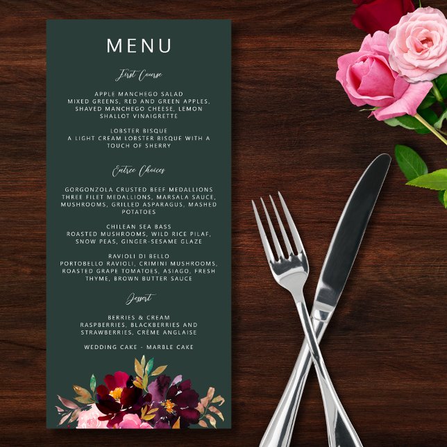 Menu Aquarelle florale de la Bourgogne verte (Créateur téléchargé)