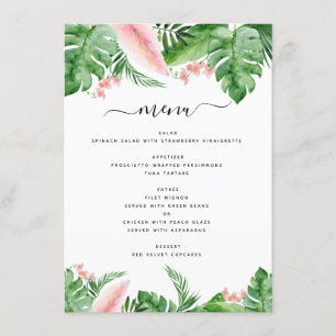 Menu Aquarelle florale de palme tropicale Luau Mariage